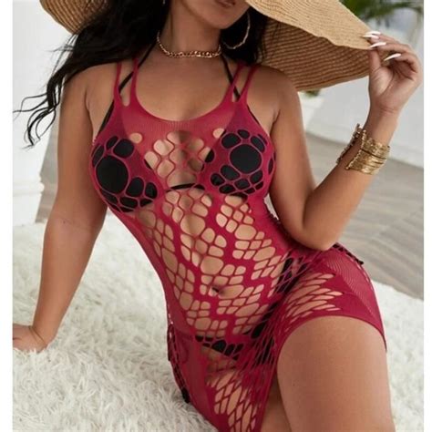 Robe de plage Bikini en maille transparente à manches longues pour femme vêtement de plage