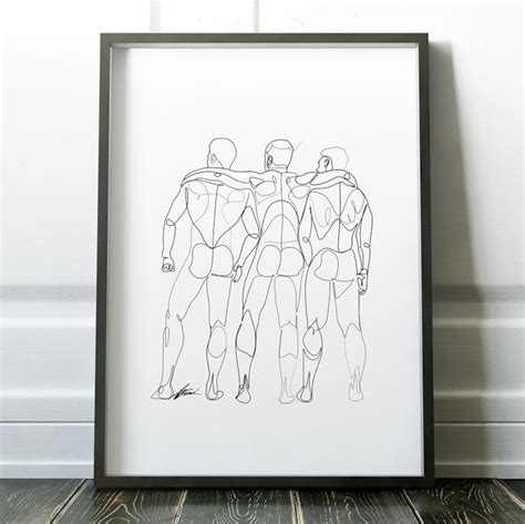 One Line Art Sensual Wall Hanging Male Nude Art One Line Gay Art Black And White Line