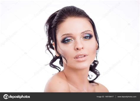 Colorful Make Up Woman Face Beautiful Brunette Summer Makeup Beauty