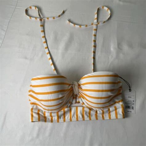 Shade Shore Bikini Top 34DD Mustard White W Underwire Lightly Lined