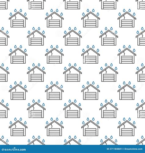 Garage Building Roof Leak Vector Outline Seamless Pattern Stock Vector