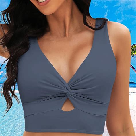 Gray Women S Plus Size Swimwear Bikini Tops For Women Cropped Tankini Tops Beach Padded Knot
