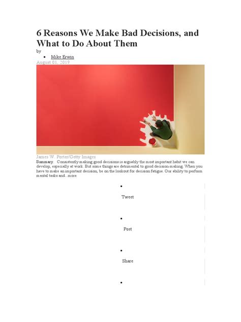 6 Reasons We Make Bad Decisions Pdf Decision Making Emotions
