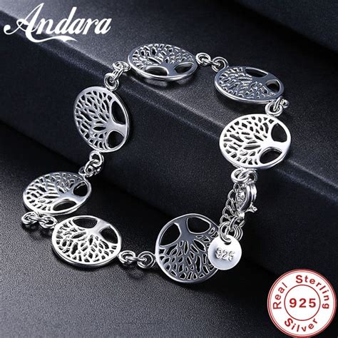 Pulsera de plata de ley 925 para mujer pulsera Árbol de la vida