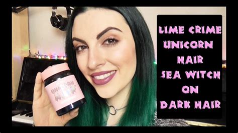 Review Lime Crimes Unicorn Hair Sea Witch On Dark Hair Youtube