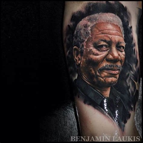 Brilliant realistic Morgan Freeman colour portrait tattoo by Benjamin ...