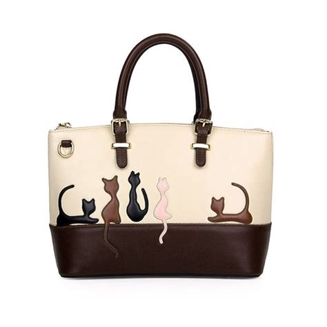 Cute Cat Pattern Handbag Women Crossbody Messenger Bag Medium Shoulder