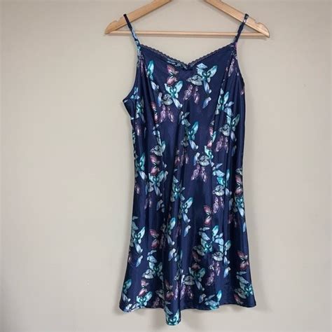 Apt 9 Intimates Sleepwear Sexy Navy Butterfly Satin Lace Chemise Lingerie Womens Large