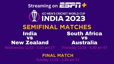 Knockout Rounds Icc Mens Cricket World Cup Semifinals Final On Espn