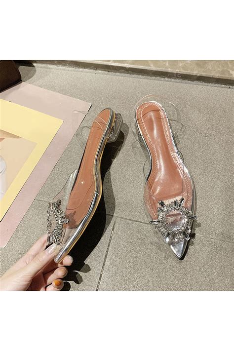 TrendyAnka Kadın Princess Gümüş Nude Taba Şeffaf Topuklu Kristal Taşlı Günlük Babet Ayakkabı