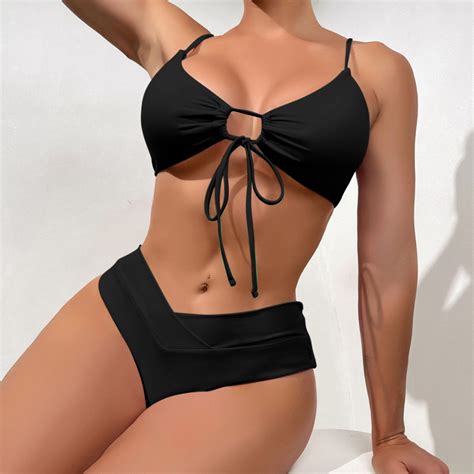 Biziza Bikini Set For Women Solid Color High Cut Sexy Swimsuit