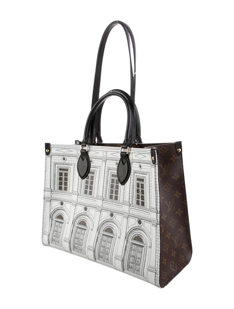 Louis Vuitton X Fornasetti Architettura Onthego MM White Handle Bags