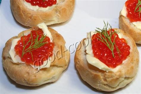 Профитроли с красной икрой. Рецепт приготовления