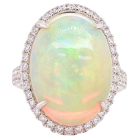 Customizable Original Black Opal Ring With Diamond Halo K White Gold