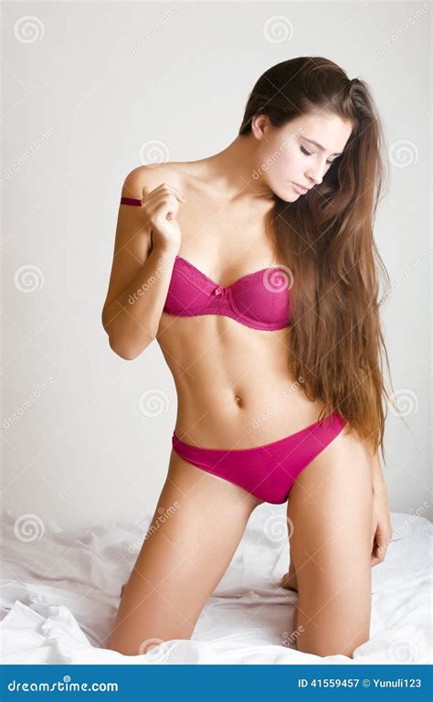 Beauty Brunette Woman In Pink Lingerie Stock Image Image Of Beautiful Cute 41559457