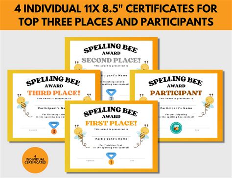 Spelling Bee Certificate Printable Spelling Bee Award Etsy