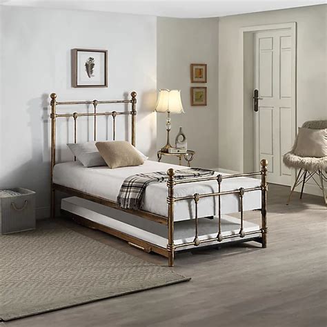 Bayford Traditional Antique Brass Single Metal Bed Frame With Guest