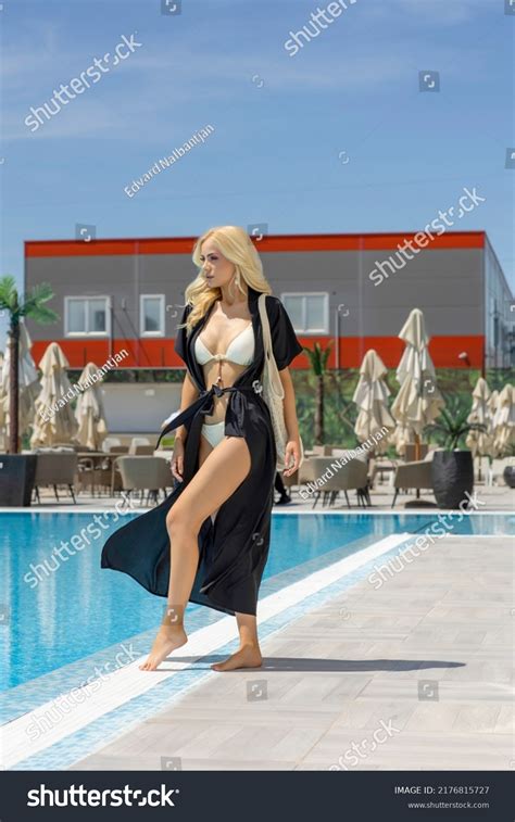 Beautiful Blonde Woman Wearing Black Dress Stock Photo 2176815727 Shutterstock