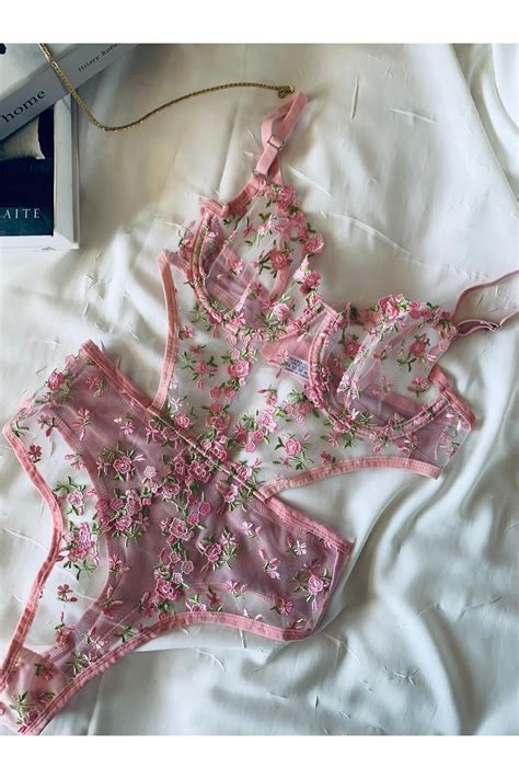 ROZENİN LINGERIE Pembe Dantelli Brode Balenli Kapsız Transparan Bodysuit Fiyatı Yorumları