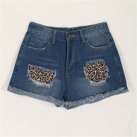 Haoxianjian Women S Casual Hight Waist Cut Off Ripped Hot Pants Leopard Print Stretch Denim