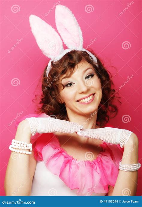 Woman With Bunny Ears Playboy Blonde Stock Photo Image Of Holiday Blond 44155044