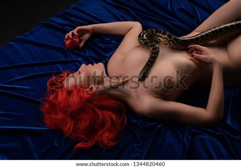 Naked Woman Serpent Apple On Textile Stock Photo 1344820460 Shutterstock