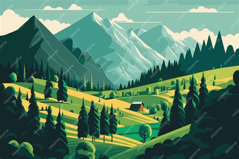 Premium Vector | Mountain green field alpine landscape nature with ... 