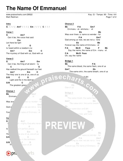 The Name Of Emmanuel Chords PDF (Matt Redman) - PraiseCharts