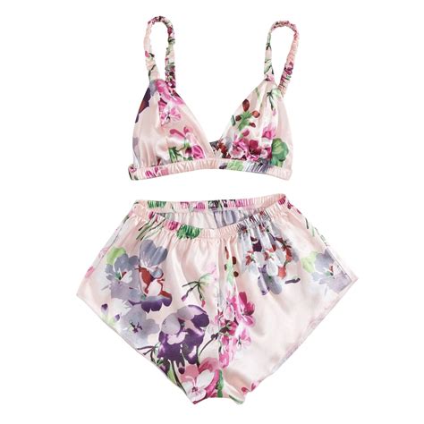 Midwennn Satin Silk Pajamas Women Nightdress Lingerie Underwear Sleepwear Flower Printing