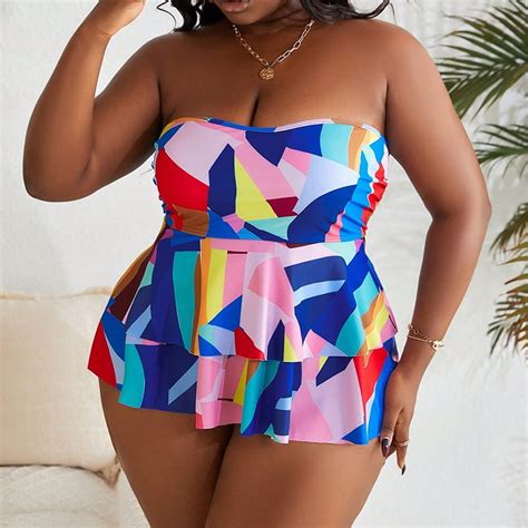 HHH New Print Tube Top Plus Size Beach Swimsuit Fat Sister Bikini Swimsuit Walmart