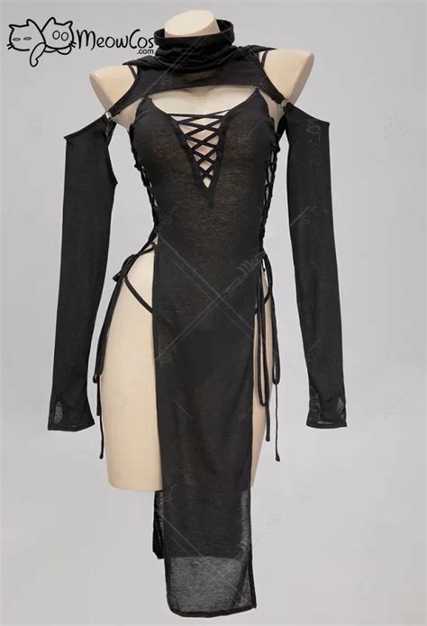 Meowcos Women Sexy Sleepwear Ninja Style Lingerie Cosplay Costume Sling Night Dress Black Lace