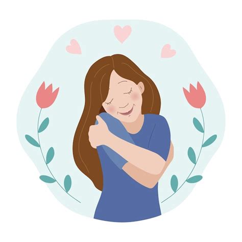 Premium Vector Self Love Concept Happy Woman Hugging Herself