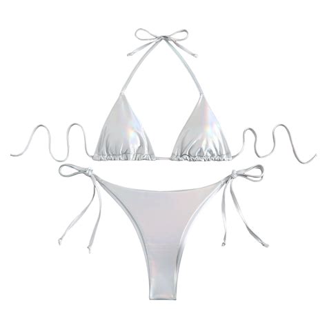 Tnobhg Sexy Bikini Set Pcs Set Women Bikini Set Bronzing Surface Halter Bra Lace Up Briefs