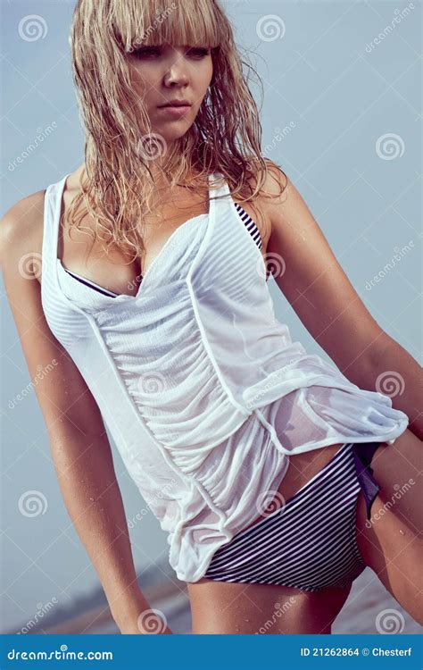 Blonde Woman In Water Stock Photo Image Of Outdoors
