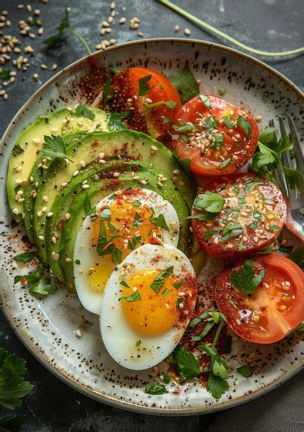 Premium Photo | Healthy breakfast of avocado boiled egg and tomato