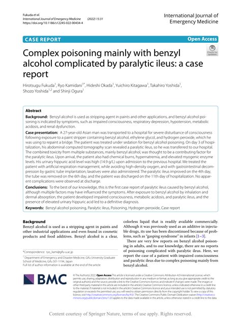 Pdf Complex Poisoning Mainly With Benzyl Alcohol Complicated By