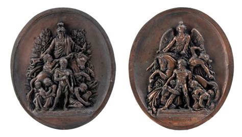 Pair Of Large Copper Plaques Made Of Electroplating And Depicting La