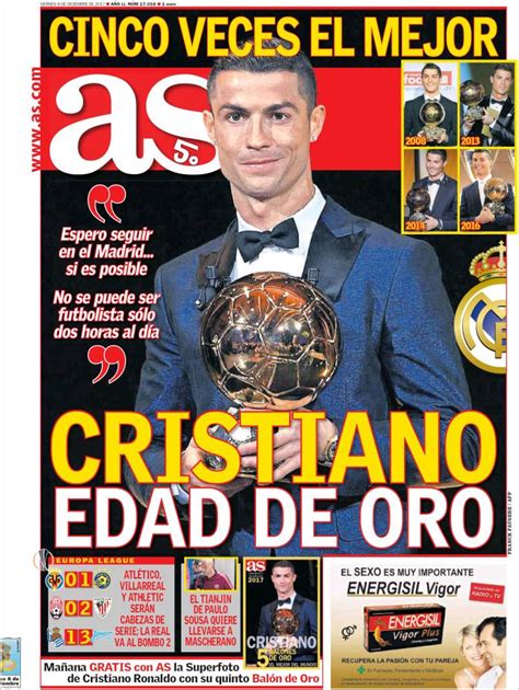 Cristiano De Oro Gana Su Quinto Balón De Oro E Iguala A Messi Portadas