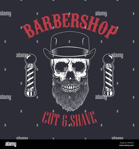 Barber Shop Poster Templatebearded Skull Vector Illustration Stock