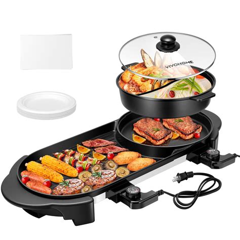 Vivohome W Electric Hot Pot With Grill Removable Shabu Shabu Pot W Non Stick Baking Pan