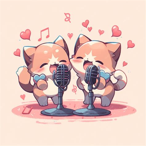 Premium Ai Image Cute Twin Cat With Microphone