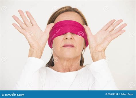 Attractive Mature Woman Blindfolded Stock Photo Image Of Blindfold