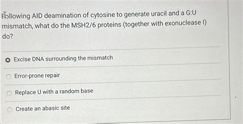 Solved Following AID deamination of cytosine to generate | Chegg.com