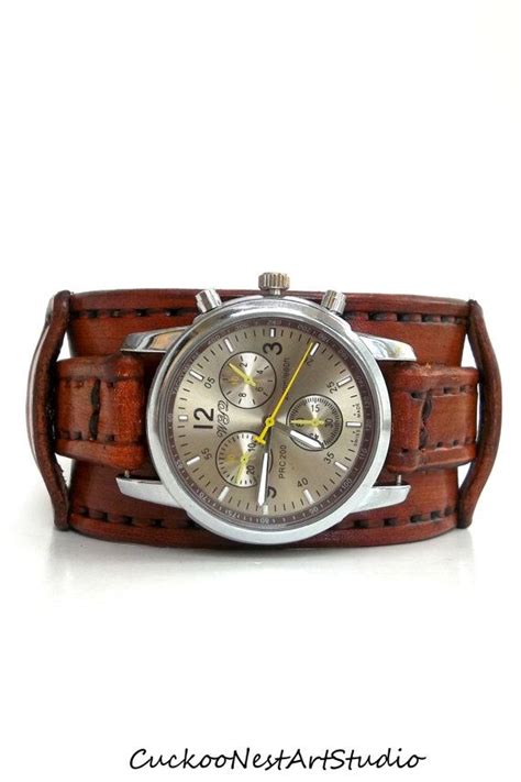 Brown Wrist Watch Leather Men S Watch Leather Cuff Etsy Mens