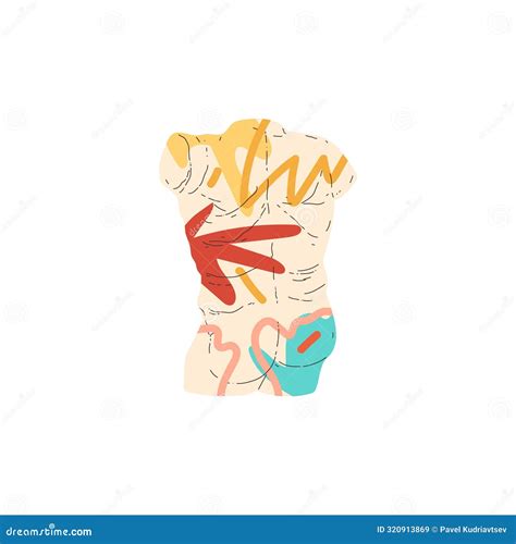 Ancient Sculpture Of Back Part Nude Male Body Figure Vector Colorful Line Art Antique Greek