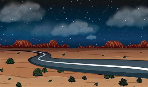 A Desert Road At Night Art Background Night Vector, Art, Background ...