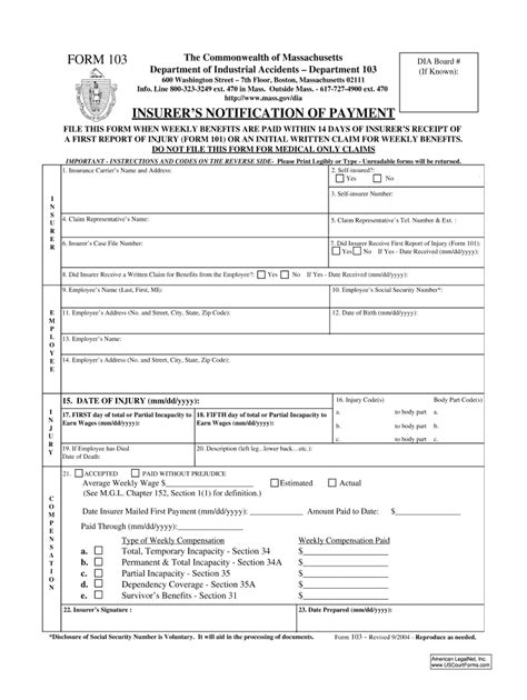 Fillable Online Department Of Industrial Accidents Department 103 Fax