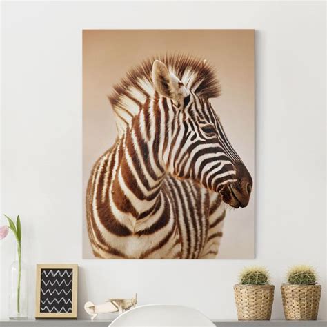 Zebra Baby Portrait Leinwandbild Im Hochformat Bilderwelten