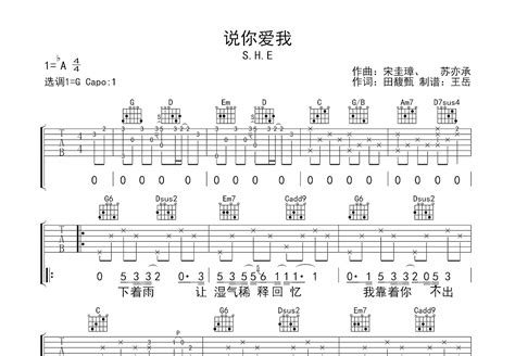 说你爱我吉他谱 S H E G调弹唱84 专辑版 吉他世界