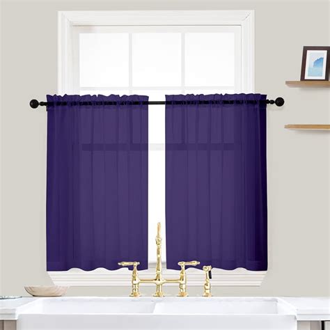 Amazon Ovzme Purple Kitchen Sheer Curtains Inches Long Short